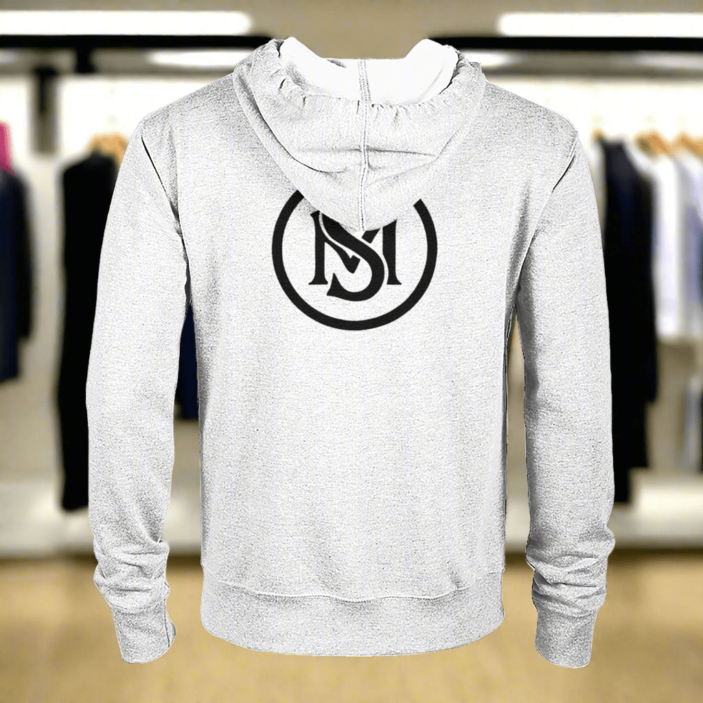 Enlightened Hoodie - Selfmade EraHoodieSelfmade EraBack view of white Enlightened Hoodie showcasing a bold circular 'SM' logo, combining minimalist design with sustainable fashion appeal.