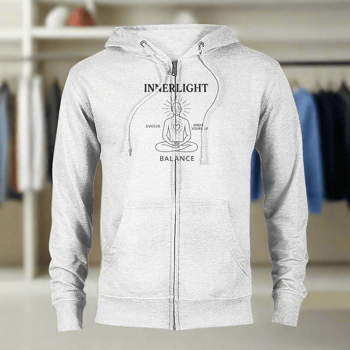 Enlightened Hoodie - Selfmade EraHoodieSelfmade EraLight gray Enlightened Hoodie with front artwork promoting self - awareness and balance, crafted from eco - friendly fabric for everyday style.