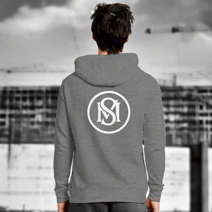 Premium Hoodie - Selfmade EraHoodieSelfmade EraBack view of gray Premium Hoodie showing circular 'SM' logo, combining minimalist design with comfort for stylish outerwear appeal.