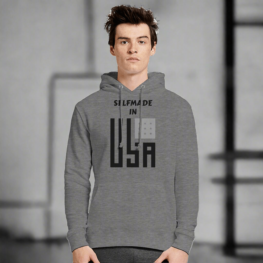 Premium Hoodie - Selfmade EraHoodieSelfmade EraMale model wearing gray Premium Hoodie with 'Selfmade in USA' print, showcasing a tailored fit and soft fabric for casual streetwear.
