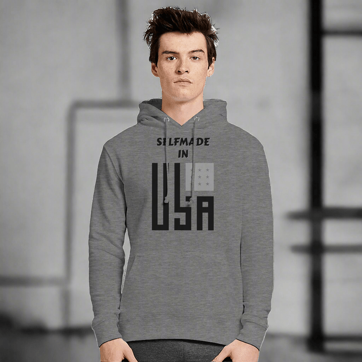 Premium Hoodie - Selfmade EraHoodieSelfmade EraMale model wearing gray Premium Hoodie with 'Selfmade in USA' print, showcasing a tailored fit and soft fabric for casual streetwear.